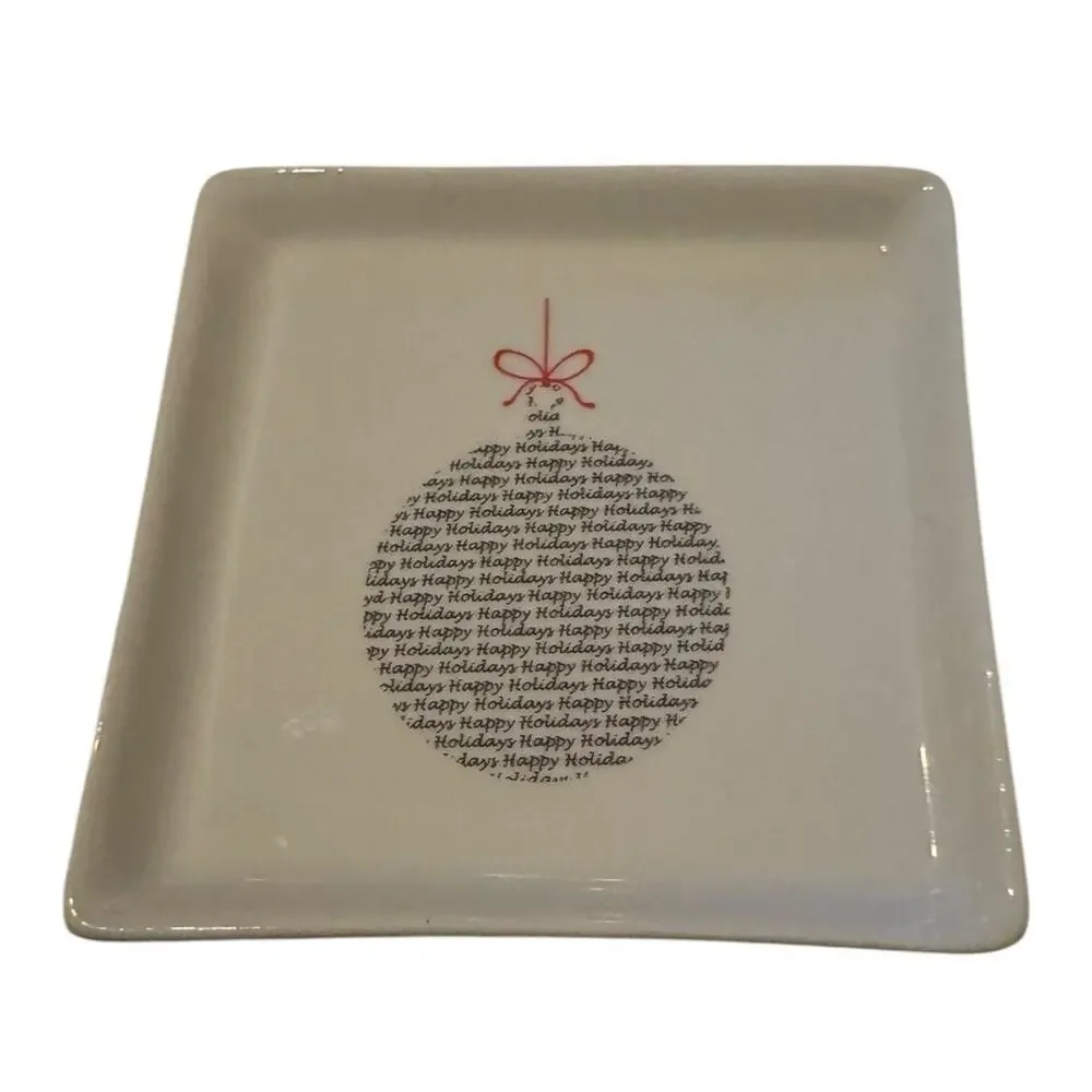 BIA Holiday Plates Set of 3 Square Happy Holidays Word Art Christmas Appetizer‎